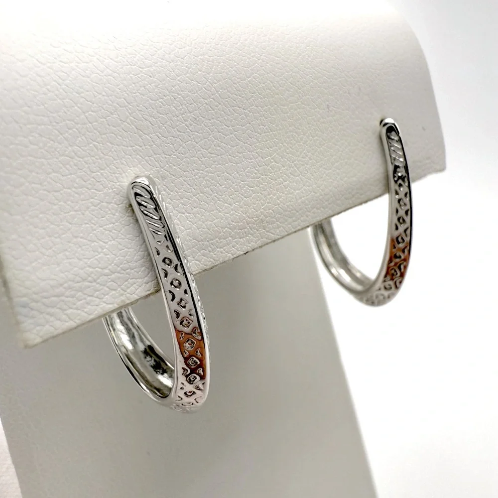 .925 Sterling Silver Design Post Hoop Earrings - Picture 13 of 16